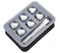 Lot de 6 glaçons en forme de cœur en acier inoxydable pour boissons rafraîchissantes rapides et réutilisables, finition miroir, argent, sans dilution pour homme, papa, amateurs de vin (D)