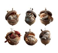 Lot de 6 Glands d'animaux de la forêt en Acrylique 2D à Suspendre pour Arbre de Noël, Jolie Figurine Miniature d'animaux endormis, décoration d'intérieur sur Le thème de la Nature pour Noël