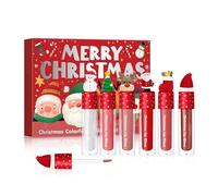 Lot de 6 gloss à lèvres de Noël - Couleurs vives - Hydratant - Longue durée - Imperméable - Finition brillante mate - Pour filles et femmes