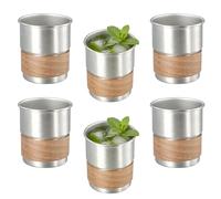 Lot De 6 Gobelets En Acier Inoxydable,300ml Gobelets Inox Avec Manchons En Bois,Gobelet De Camping Sans Poignée Légère Reutilisable,Double Tasse En Acier Inoxydable Empilable Isolée Pour Maison,Bureau