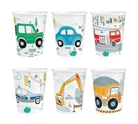 Lot de 6 gobelets en carton « Voitures » pour anniversaire d'enfant et fête à thème | Contenance 220 ml | Gobelets pour fête pour enfants fête de route