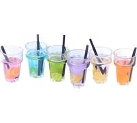Lot de 6 gobelets miniatures pour maison de poupée, échelle 1:12, tasses en verre en résine colorées avec boissons, jus de fruits simulés et modèles de citron, 1,8 x 1,3 cm