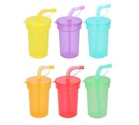 Lot de 6 gobelets réutilisables avec couvercle - Capacité : environ 380 ml - Paille et capuchon de protection