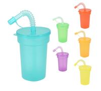 Lot de 6 gobelets réutilisables en plastique pour enfants - Colorés - Avec couvercle et paille - 380 ml - Avec paille flexible refermable - Gobelets en plastique réutilisables pour l'été et le jardin