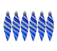 Lot de 6 grandes boules de Noël en forme de spirale à paillettes de 11 cm - Décoration de sapin de Noël - Décoration de fête de mariage - Bleu