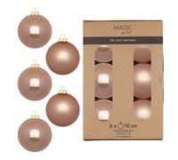 Lot de 6 Grandes Boules de Noël en Verre - 10 cm - Mat et Brillant - Décoration pour Sapin - Beige - Golden Sesame