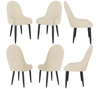 Lot de 6 grandes chaises de salle à manger blanches avec pieds en métal noir pour cuisine, salon et salle à manger confortables