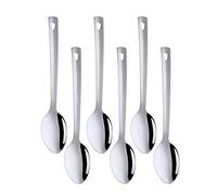 Lot de 6 grandes cuillères de service argentées en acier inoxydable plaqué titane finition miroir pour buffet, banquet, fête, vacances, dîner, passe au lave-vaisselle (33,2 cm)