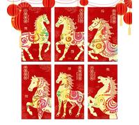 Lot de 6 grandes enveloppes rouges pour argent pour le Nouvel An chinois 2026 | Pour , adultes, adolescents, famille, amis, mariage, vacances, fête