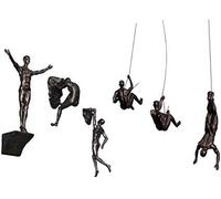 Lot de 6 grandes statues d'escalade en bronze à suspendre en rappel - Figurines d'ornement - Figurines décoratives - Sculpture murale - Art mural - Résine et métal - Saut à l'élastique - Homme