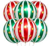 Lot de 6 grands ballons ronds 4D rouges et verts de 56 cm, à rayures rouges et vertes, pour Saint-Valentin, anniversaire, remise de diplôme, mariage, Noël, bal de fin d'année, décoration de fête