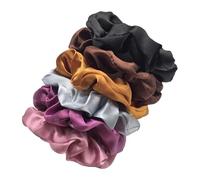 Lot de 6 grands élastiques à cheveux en satin multicolores, couleur unie, for les saisons, le quotidien et rendez-vous Doux pour les cheveux contre la casse(Color6)