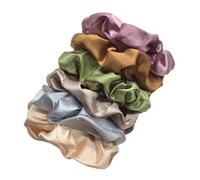 Lot de 6 grands élastiques à cheveux en satin multicolores, couleur unie, for les saisons, le quotidien et rendez-vous Doux pour les cheveux contre la casse(Color1)