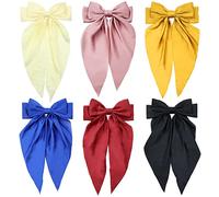 Lot de 6 grands nœuds à cheveux en satin pour femme avec nœud géant surdimensionné - Barrette française avec long ruban soyeux - Épingle à cheveux pour queue de cheval - Accessoires pour cheveux