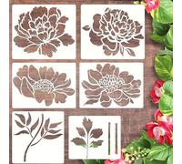 Lot de 6 grands pochoirs à fleurs pour clôture en bois - Pochoirs muraux pour peinture sur bois, décoration DIY (fleur de pivoine subshrubby)