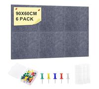 Lot de 6 grands tableaux en liège pour le mur - 90 x 60 cm - En feutre autocollant avec 60 punaises - Tableau mémo - Pour photos - Plaque en feutre - Décoration murale pour bureau, cuisine