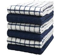 Lot de 6 grands torchons de cuisine / 40,6 x 71,1 cm / 3 motifs à carreaux + 3 serviettes à main en coton teint / ensemble de torchons assortis / longue durée (bleu marine)