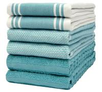 Lot de 6 Grands torchons de Cuisine de qualité supérieure (50 x 70 cm, 50 x 70 cm) - en Coton - Torchons Plats et éponge à Rayures Vintage - Très absorbants avec Boucle de Suspension - Turquoise