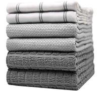Lot de 6 Grands torchons de Cuisine en Coton très absorbants avec Boucle de Suspension (50 x 70 cm, Gris)