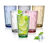 Lot de 6 Grands Verres à Eau de 470 ml, Verres à Boire en Plastique, Verres à Cocktail, Gobelets Colorés en Acrylique avec Une Apparence de Cristal, pour l'Eau, Jus, Cafés Glacés, Boissons Gazeuses