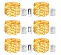 Lot de 6 Guirlande Lumineuse a Pile, 10M 100LED Guirlande Led à Pile avec Télécommande 8 Modes Fonction Minuterie IP65 Etanche Fil Lumineux Décoration Intérieur Extérieur Chambre Noël Mariage Jardin