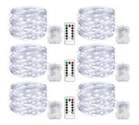 Lot de 6 Guirlande Lumineuse a Pile, 10M 100LED Guirlande Led à Pile avec Télécommande 8 Modes Fonction Minuterie IP65 Etanche Fil Lumineux Décoration Intérieur Extérieur Chambre Noël, Blanc Froid