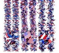 Lot de 6 guirlandes de 100 m pour le jour de l'indépendance patriotique, rouge, blanc, bleu, étoiles et drapeau national, guirlande métallique à grosses paillettes pour le jour commémoratif du 4 juillet, décoration de fêtes