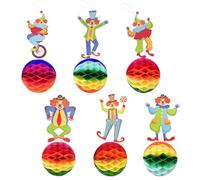 Lot de 6 guirlandes de clown pour carnaval, clown, nid d'abeille, motif clown, serpentins, décoration de fête pour carnaval, cirque, anniversaire et fête