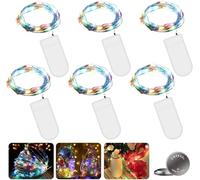 Lot de 6 guirlandes lumineuses à 20 LED à piles avec minuteur, 2 m - Micro piles en cuivre - Éclairage de Noël pour chambre, intérieur, Noël, extérieur, fête, mariage (couleur)