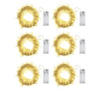 Lot de 6 guirlandes lumineuses à piles - 2 m - 20 mini LED - Guirlande lumineuse d'intérieur - Guirlande lumineuse à piles - Guirlande lumineuse pour décoration de chambre - Décoration de mariage