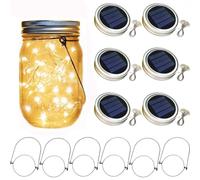 Lot de 6 guirlandes lumineuses solaires à 30 LED pour couvercles de bocaux Mason Jar en verre, guirlandes lumineuses avec crochets (sans bocaux)