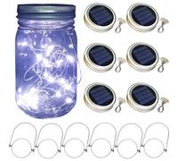 Lot de 6 guirlandes lumineuses solaires à 30 LED pour couvercles de bocaux Mason Jar en verre, guirlandes lumineuses avec crochets (sans bocaux)
