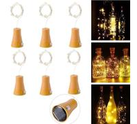Lot de 6 guirlandes lumineuses solaires avec bouchon en liège - 10 LED en fil de cuivre pour bouteilles de vin, décoration de fête, mariage, étanche, utilisation extérieure/intérieure (1 m) (blanc
