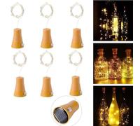 Lot de 6 guirlandes lumineuses solaires avec bouchon en liège - 10 LED en fil de cuivre pour bouteilles de vin, décoration de fête, mariage, étanche, utilisation extérieure/intérieure (1 m) (blanc