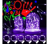 Lot de 6 guirlandes lumineuses UV à piles pour l'intérieur - 2 m - 20 LED UV - Fil de cuivre violet - Pour Halloween et Noël - Peindre des bocaux - Lanternes en papier - Bricolage - Citrouille -