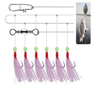 Lot de 6 hameçons de pêche lumineux pour bas de ligne Sabiki, ensemble de crochets colorés avec tête de poisson flash, matériel de pêche en plastique et en acier pour mer et eau douce (14)