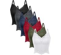 Lot de 6 Hauts Courts Fairy Grunge Y2K en Dentelle Patchwork côtelée pour Femmes et Filles, Couleurs Mignonnes, Taille XL