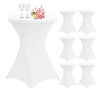 Lot de 6 Housse de Table Ronde Extensible, Nappes à Coins carrés en Spandex 80-110 cm Housse Mange Debout pour Mariage Restaurant Table de Brasserie Haute de Bistrot Jardin Restaurent Bar(blanc)