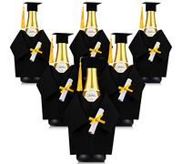 Lot de 6 housses de bouteille de vin en feutre avec pompons pour bouteille de vin ou de champagne, sacs cadeaux pour remise de diplôme (noir)