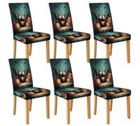 Lot de 6 housses de chaise à motif chauve-souris d'Halloween pour chaises de salle à manger, housses extensibles et amovibles en élasthanne, housses de siège lavables, housses décoratives amusantes