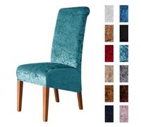 Lot de 6 housses de chaise de salle à manger à dossier haut en velours élastique lavable en velours bleu paon parfaites pour les restaurants et la décoration d'intérieur - Couleur unie