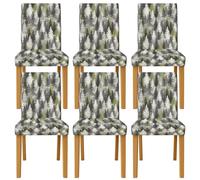 Lot de 6 housses de chaise de salle à manger en élasthanne, lavables et respirantes inspirées de la nature, verdure rustique, nuances de gris, vert automne, décoration pour cuisine, salon, fête