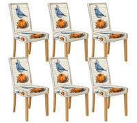 Lot de 6 housses de chaise de salle à manger extensibles et lavables en élasthanne avec imprimé oiseau bleu, pour cuisine, salon