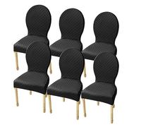 Lot de 6 housses de chaise de salle à manger modernes pour dossier rond, sans accoudoirs, pieds en bois massif, design ovale, housse en tissu noir pour cuisine/chambre à coucher, petite taille