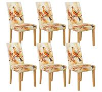 Lot de 6 housses de chaise en élasthanne extensibles et lavables avec motif oiseau orange pour chaises de salle à manger, housses décoratives élégantes pour la maison et la cuisine