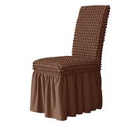 Lot de 6 housses de chaise extensibles élégantes marron avec jupe décorative, lavable et bord élastique amovible - Ajustement universel pour la plupart des chaises Idéal pour décoration d'intérieur