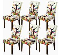 Lot de 6 housses de chaise pour chaises de salle à manger, dynamiques, contemporaines, colorées, abstraites, sans élasthanne, lavables, décoration pour salle à manger, hôtel, pendaison de crémaillère