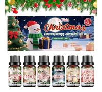 Lot de 6 huiles essentielles de Noël - 10 ml - Aromathérapie - Pour diffuseur, gâteau de Noël, liqueur d'œuf, sucre d'orge, pain d'épices, gui, pudding de Noël