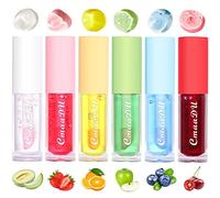 Lot de 6 huiles hydratantes à lèvres fruitées changeant de couleur - Huile repulpante - Baume à lèvres teinté - Hydratant - Longue durée - Réparation nourrissante et réparatrice pour les lèvres sèches