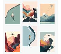 Lot de 6 Illustrations A4 Premium: Affiche Décoration Murale Montagne, Tableau Mural Décoration Maison, Décoration Intérieure, Décoration Salon. Affiche Design Montagne d'une Artiste Made in France